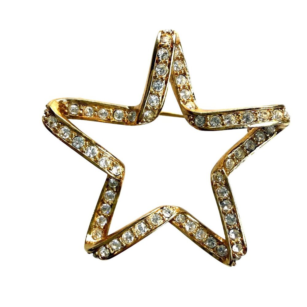 Vintage Classic Star Brooch | Gold Tone Crystals Costume Jewelry Classic Elegant
